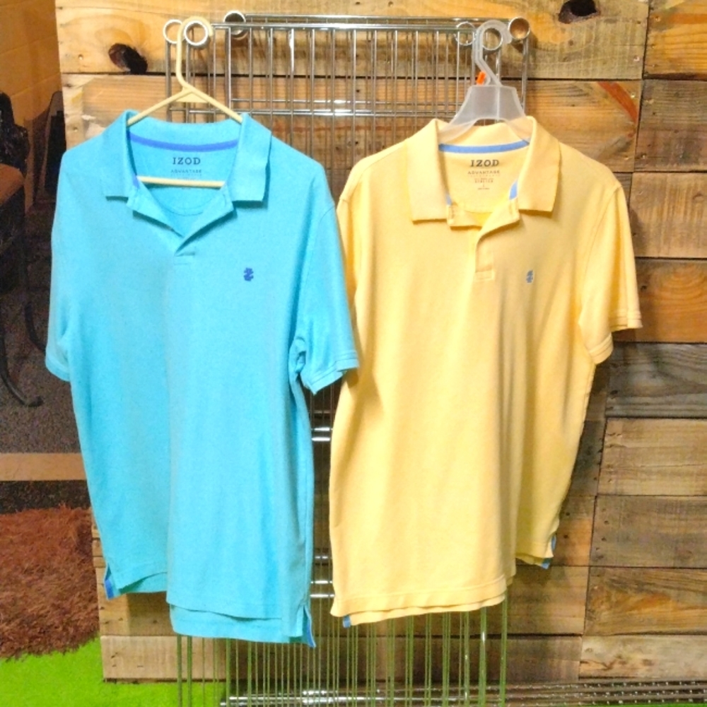 2 Men's (unisex) IZOD Polo tops size large .Advantage performance natural stretc